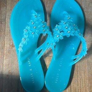 Kelly and Katie Flower Blue-Green Jelly Shoes